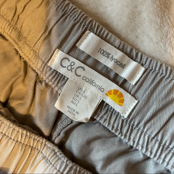 C&C California 100% Lyocell Gray Wide Leg High Rise Pants Elastic Waist Pockets - Picture 3 of 7